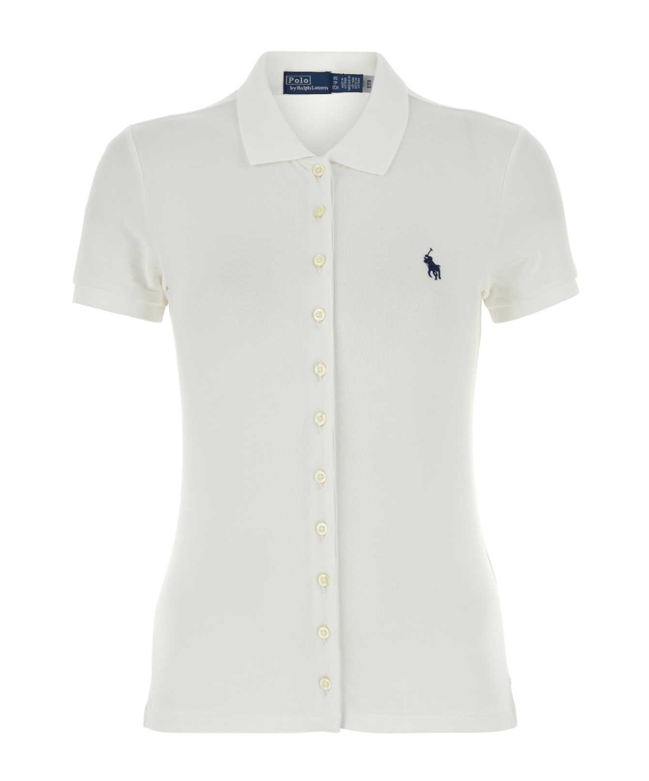 Polo Ralph Lauren Stretch Piquet Shirt With Ribbed Collar In White