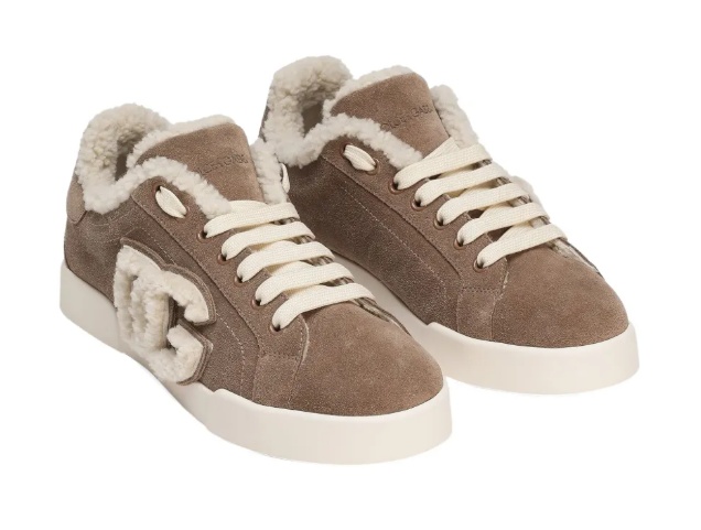 Dolce & Gabbana Suede Sneakers With Shearling Lining Shoes In Brown