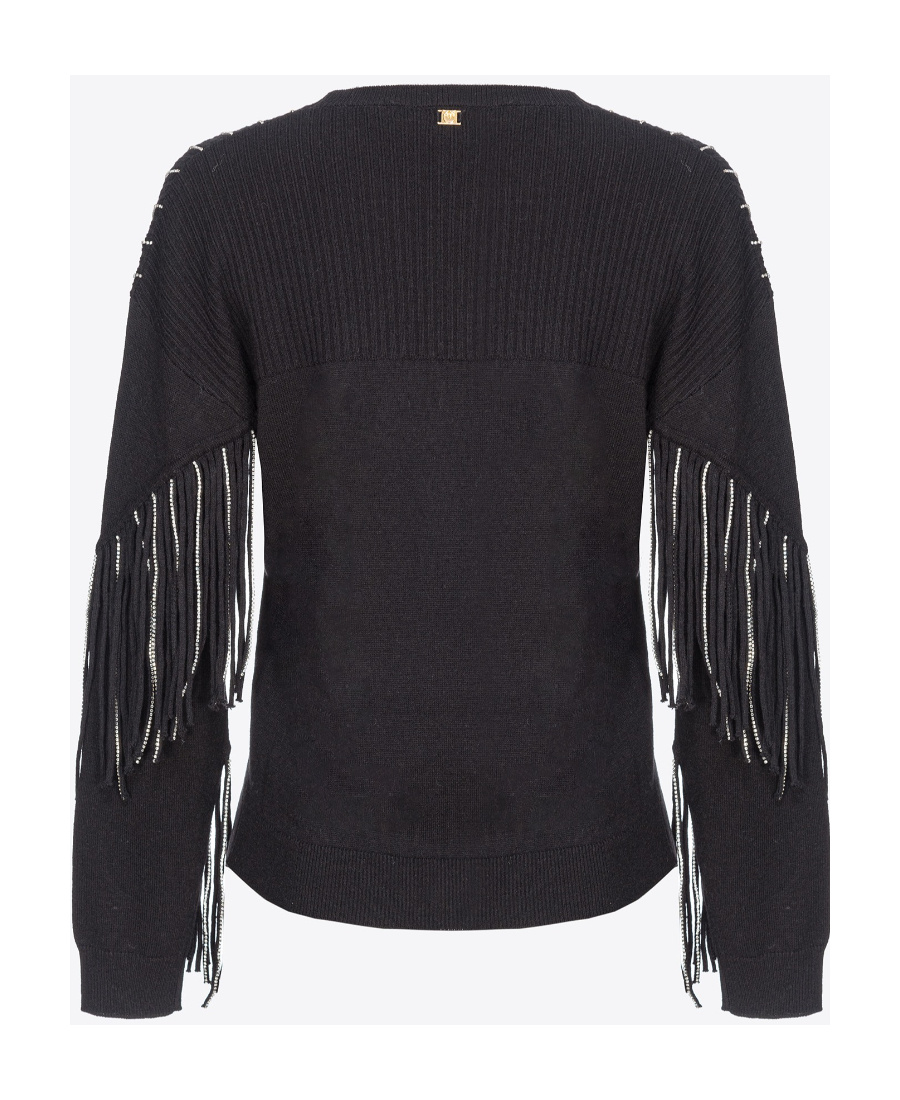 Pinko Crystal-embellished Fringed Jumper In Black