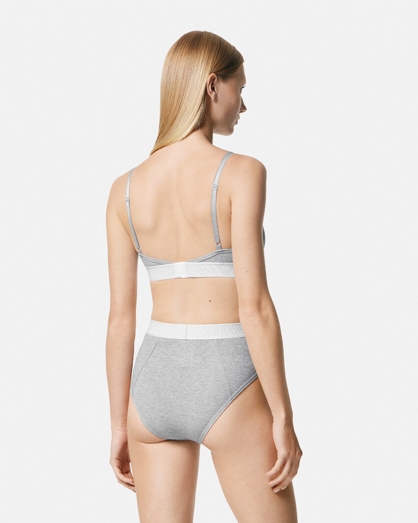 Versace Bralette A Coste Con Logo 90s Vintage In Gray