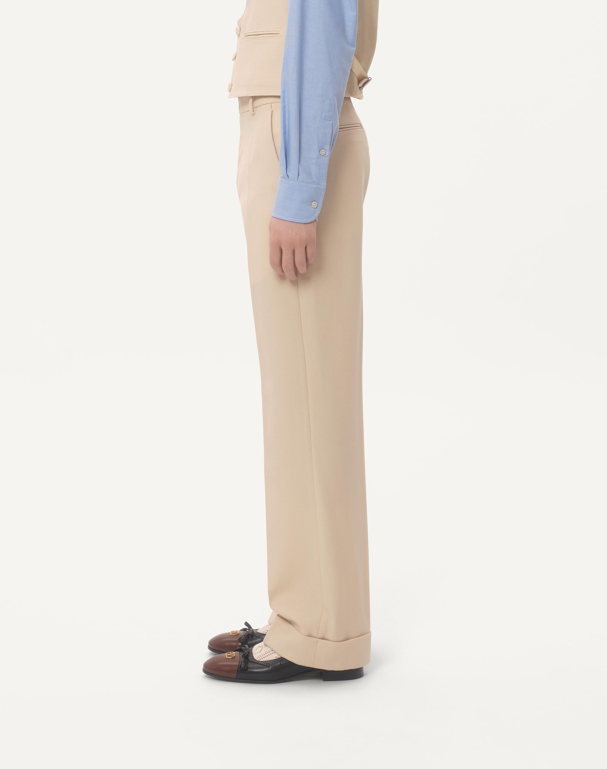 Valentino Wool Gabardine Trousers With Turn-ups In Nude