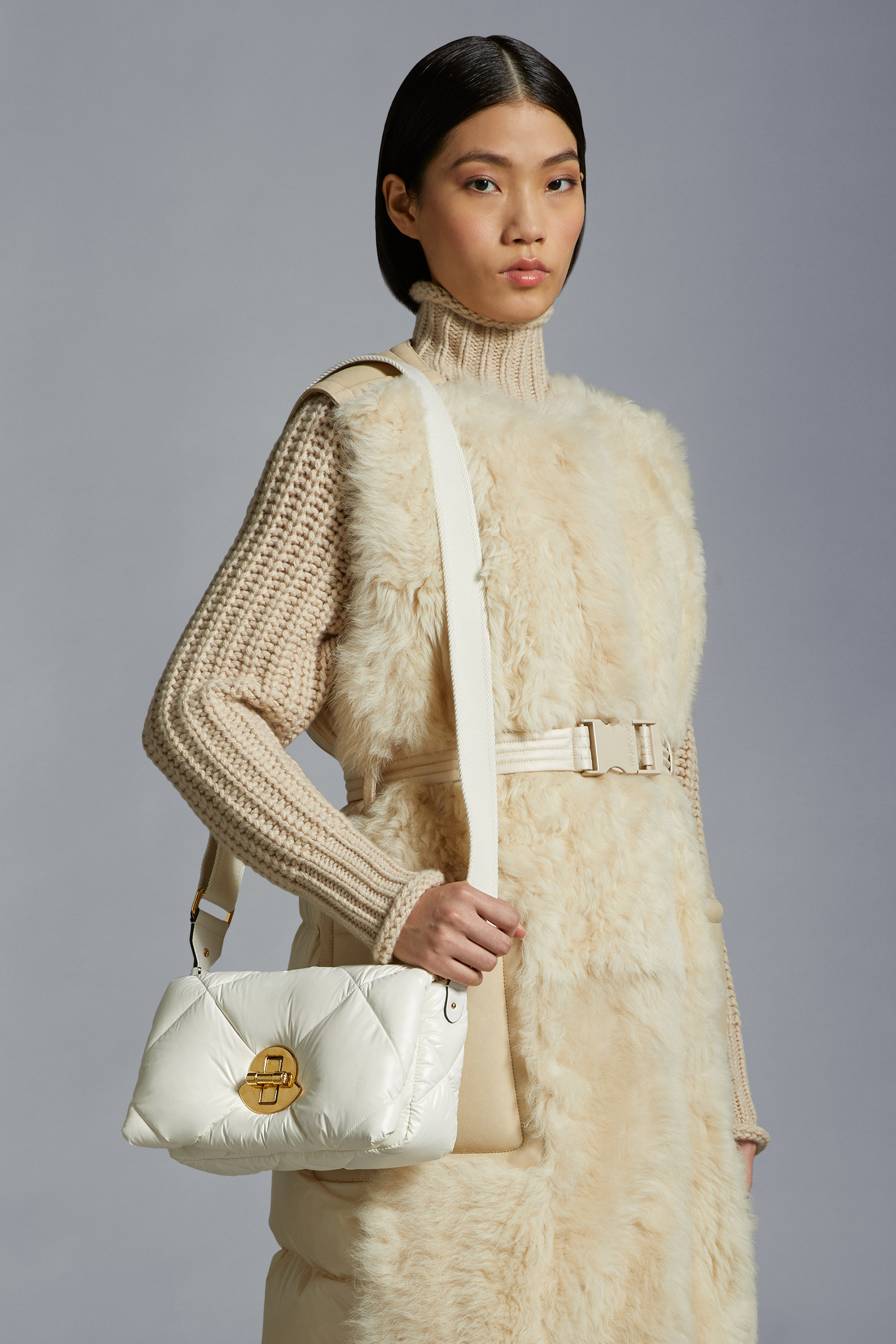 Moncler Puf Quilted Shoulder Bag In White