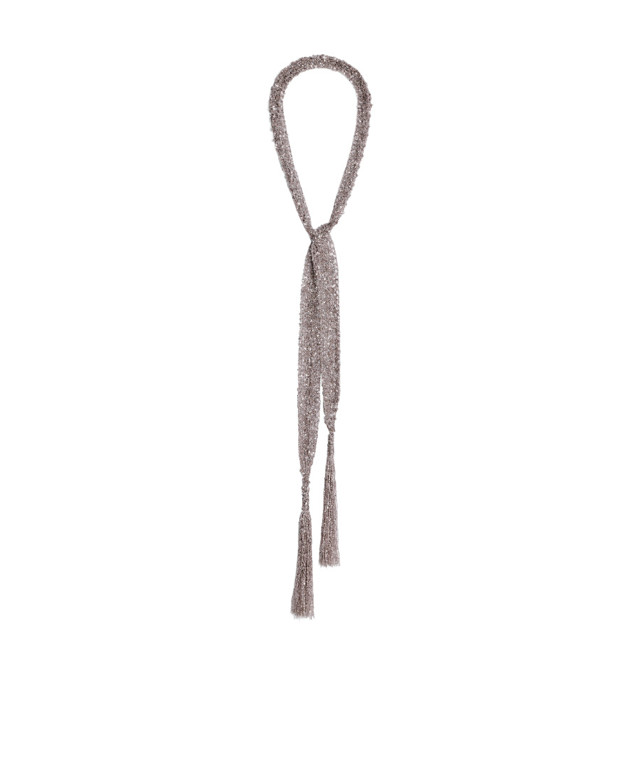 Celine Thin Scarf With Sequined Crochet In Gray