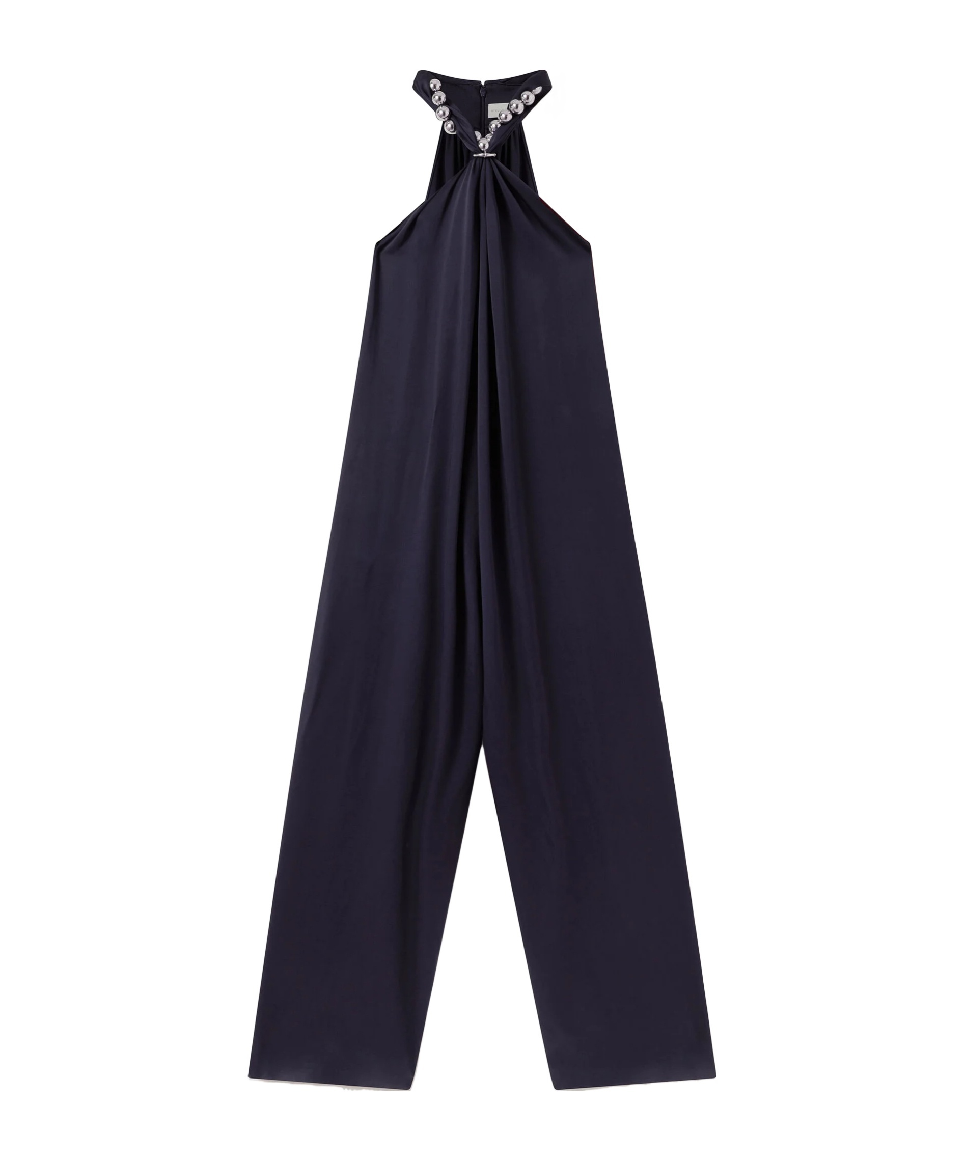 Stella Mccartney Ball-chain Halterneck Satin Jumpsuit In Blue