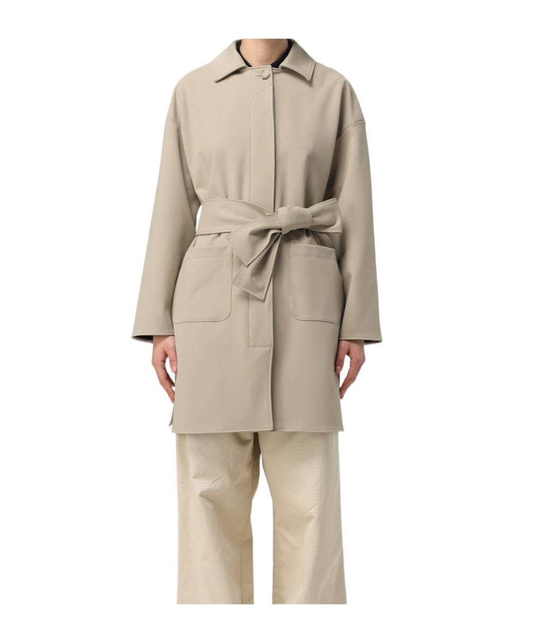 Max Mara Lapel Long Sleeve Coat In Nude