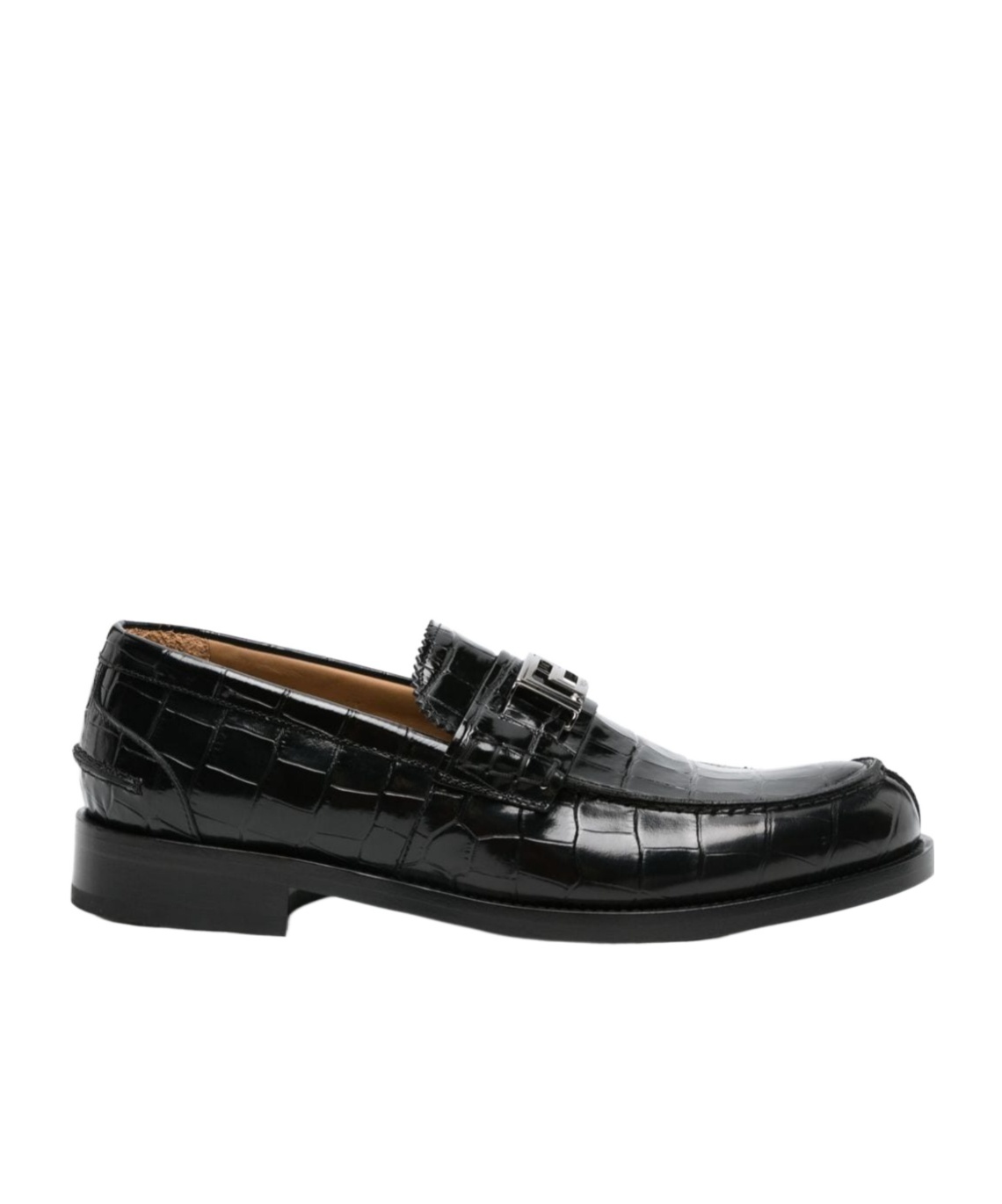 Versace Medusa Crocodile-embossed Leather Loafers In Black