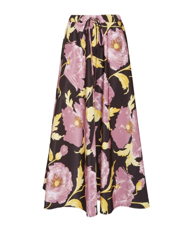 La Doublej Floral Faille Midi Skirt In Pink