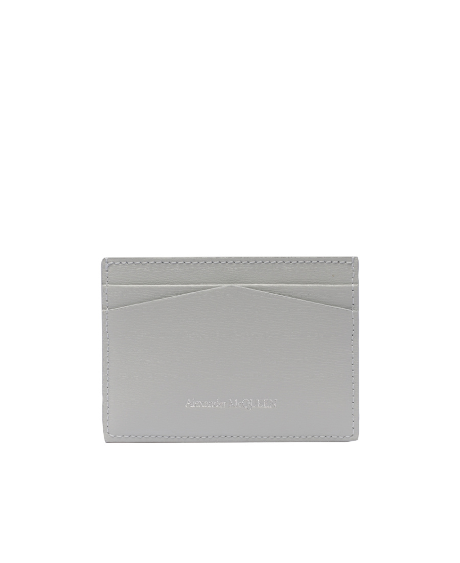 Alexander Mcqueen Skull Leather Card Holder In Gray