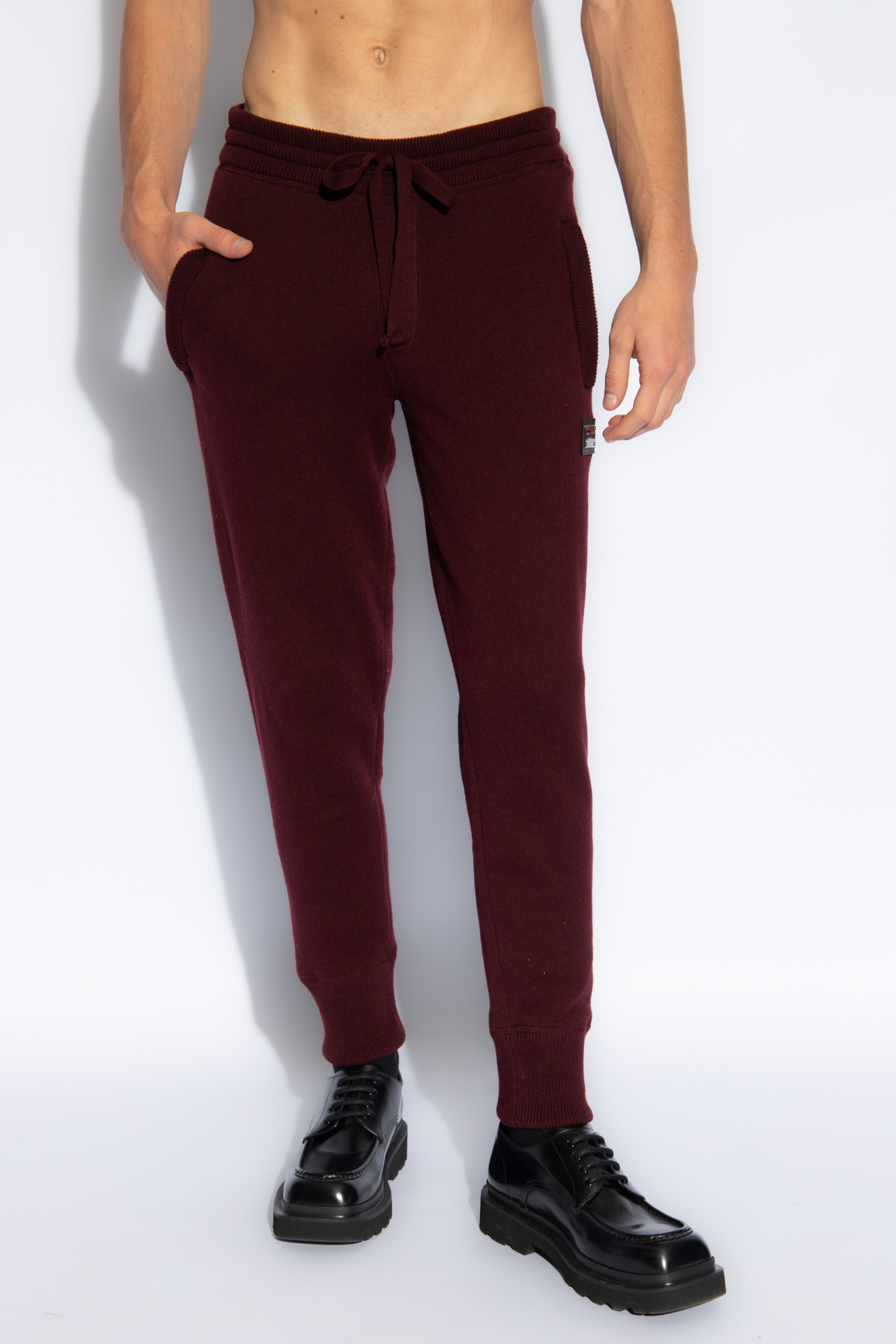 Dolce & Gabbana Logo-plaque Knitted Track Pants In Brown