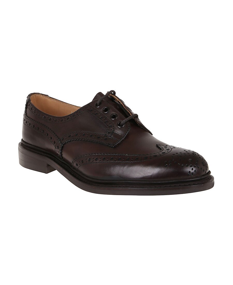 Tricker's Brogue Lace-up Derby Shoes With Round Toe In Black