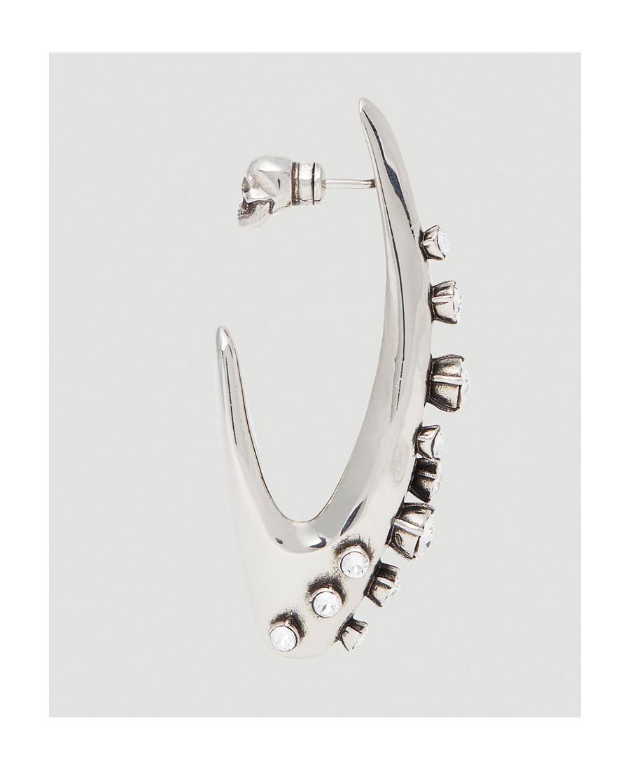 Alexander Mcqueen Embellished Skull Charm Hoop Earrings In White