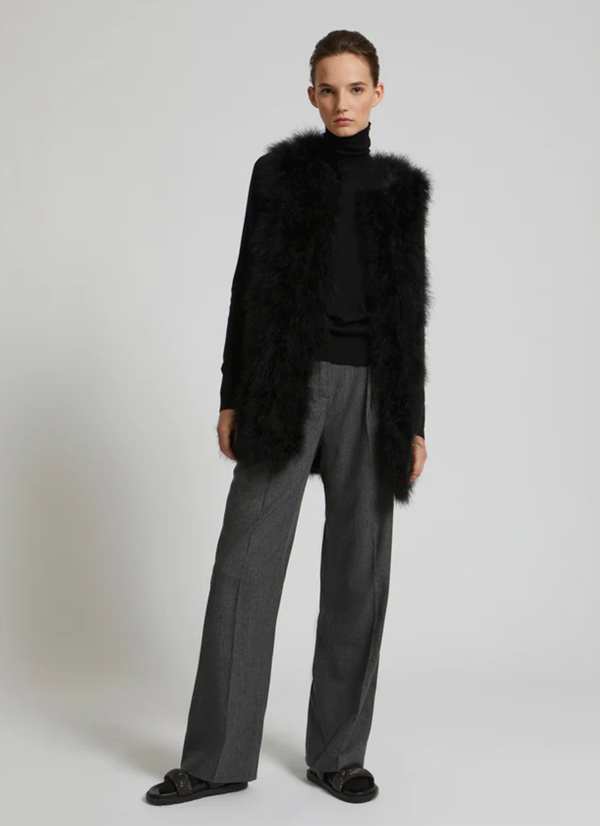 Yves Salomon Sleeveless Feather Silk Coat In Black