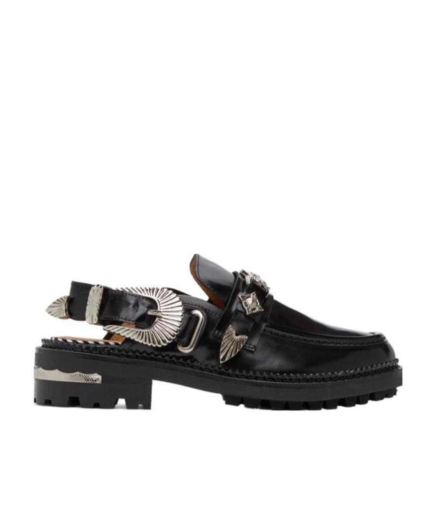 Toga Pulla Round-toe Slingback Mule Loafers In Black