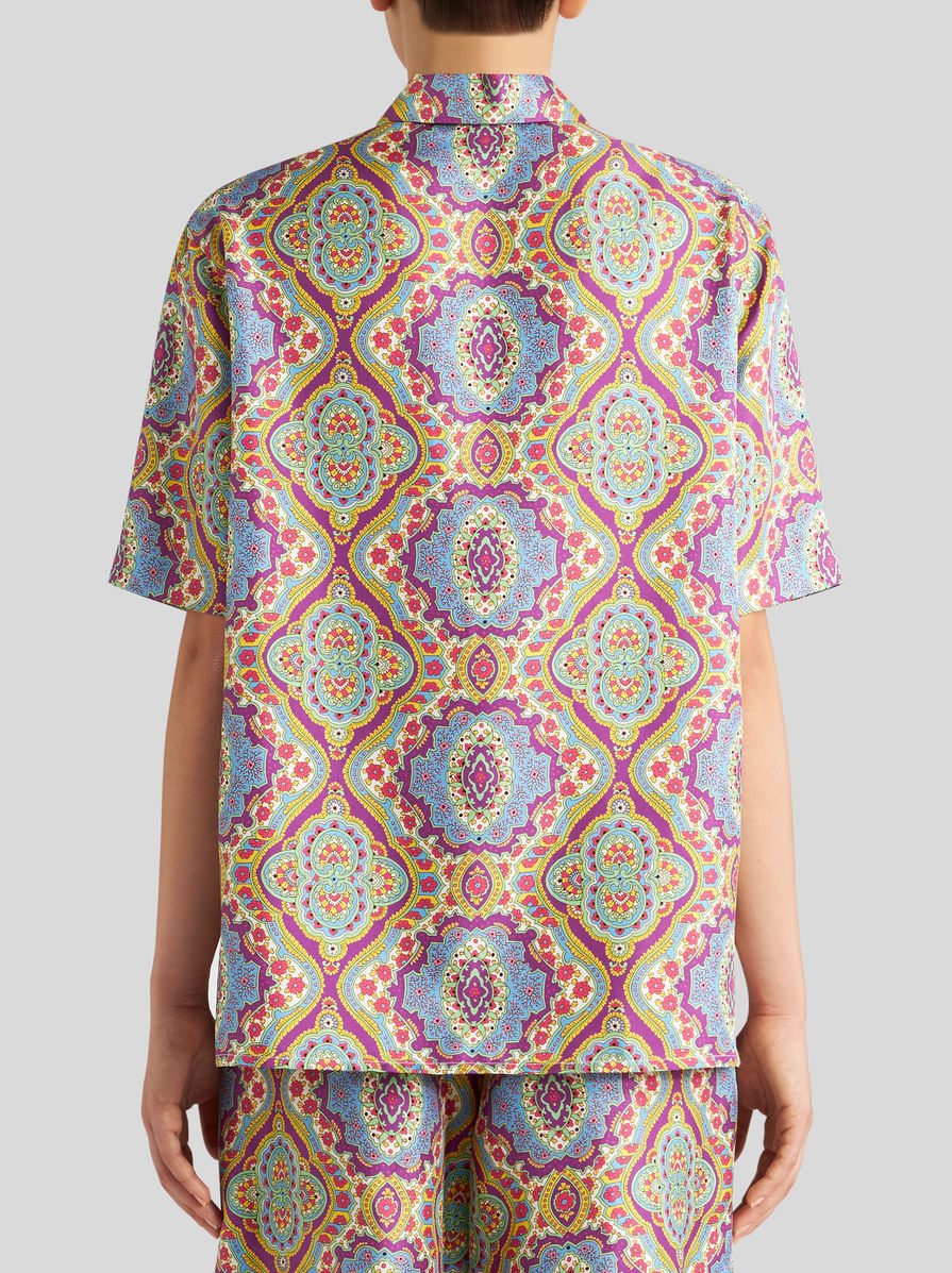 Etro Printed Silk Short Sleeve Bowling Shirt In Multicolor