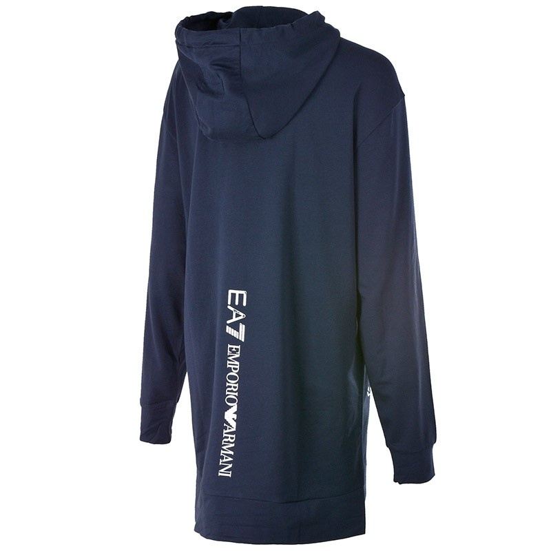 EA7 NAVY BLUE EA7 SERIES FLORAL PATTERN HOODED LONG SWEATER