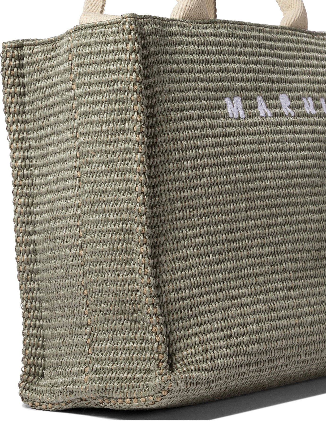 Shop Marni Green Raffia-effect Small Tote Bag