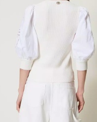 Twinset Puff-sleeve Broderie-anglaise Jumper In Neutral
