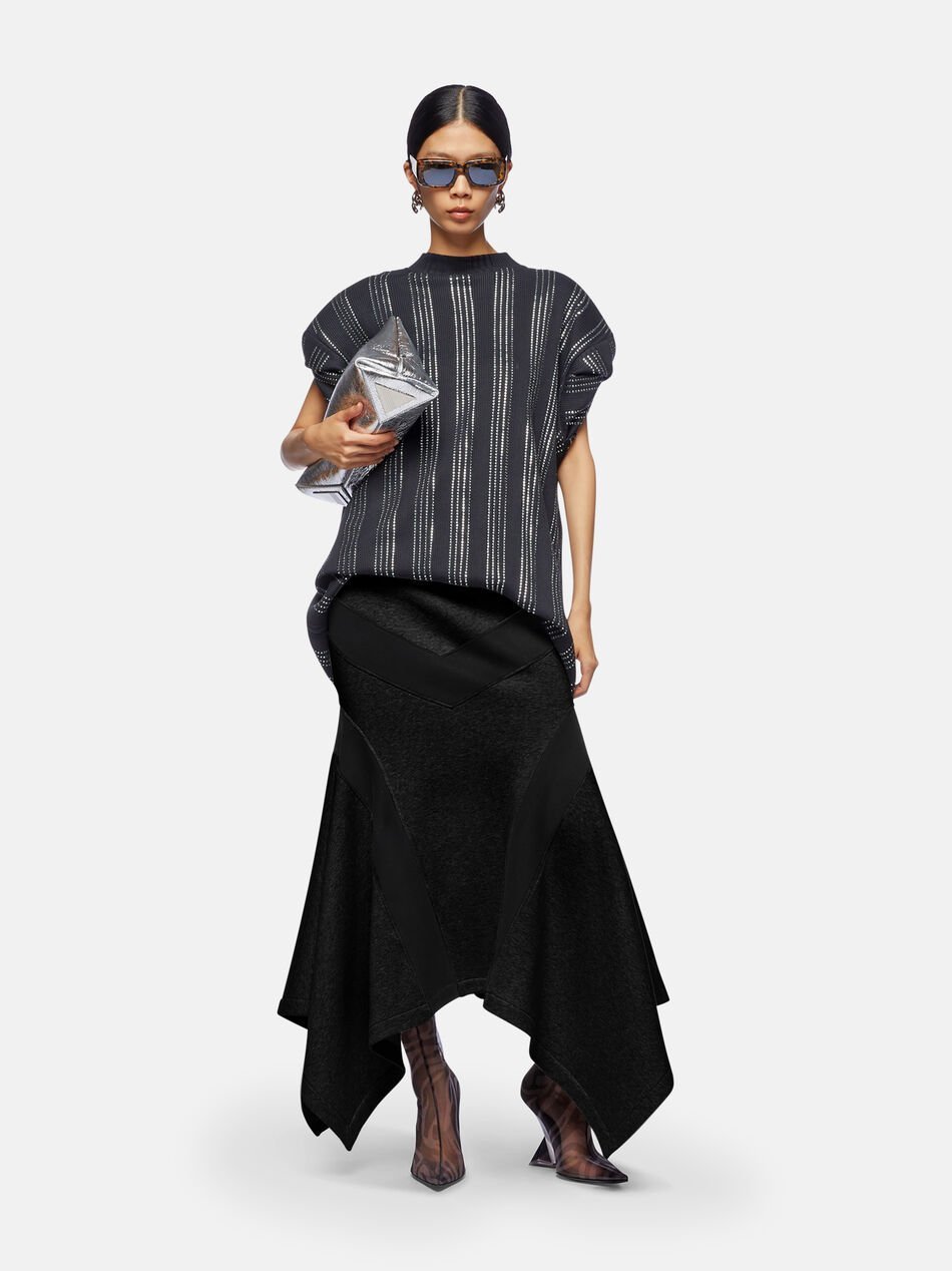 Attico Grey Midi Skirt With Logo Lettering And Handkerchief Hem In Cotton Woman In Black