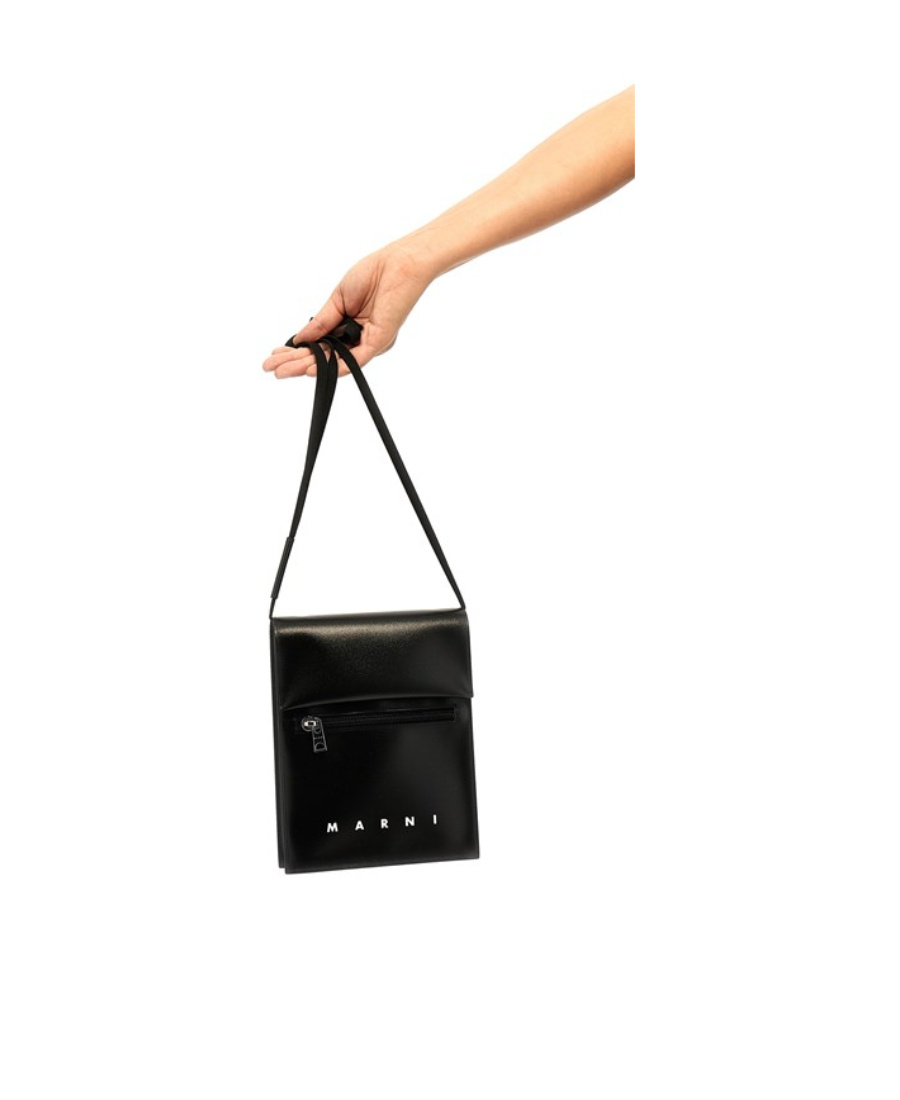 Marni Logo-print Press-stud Fastening Shoulder Bag In Black