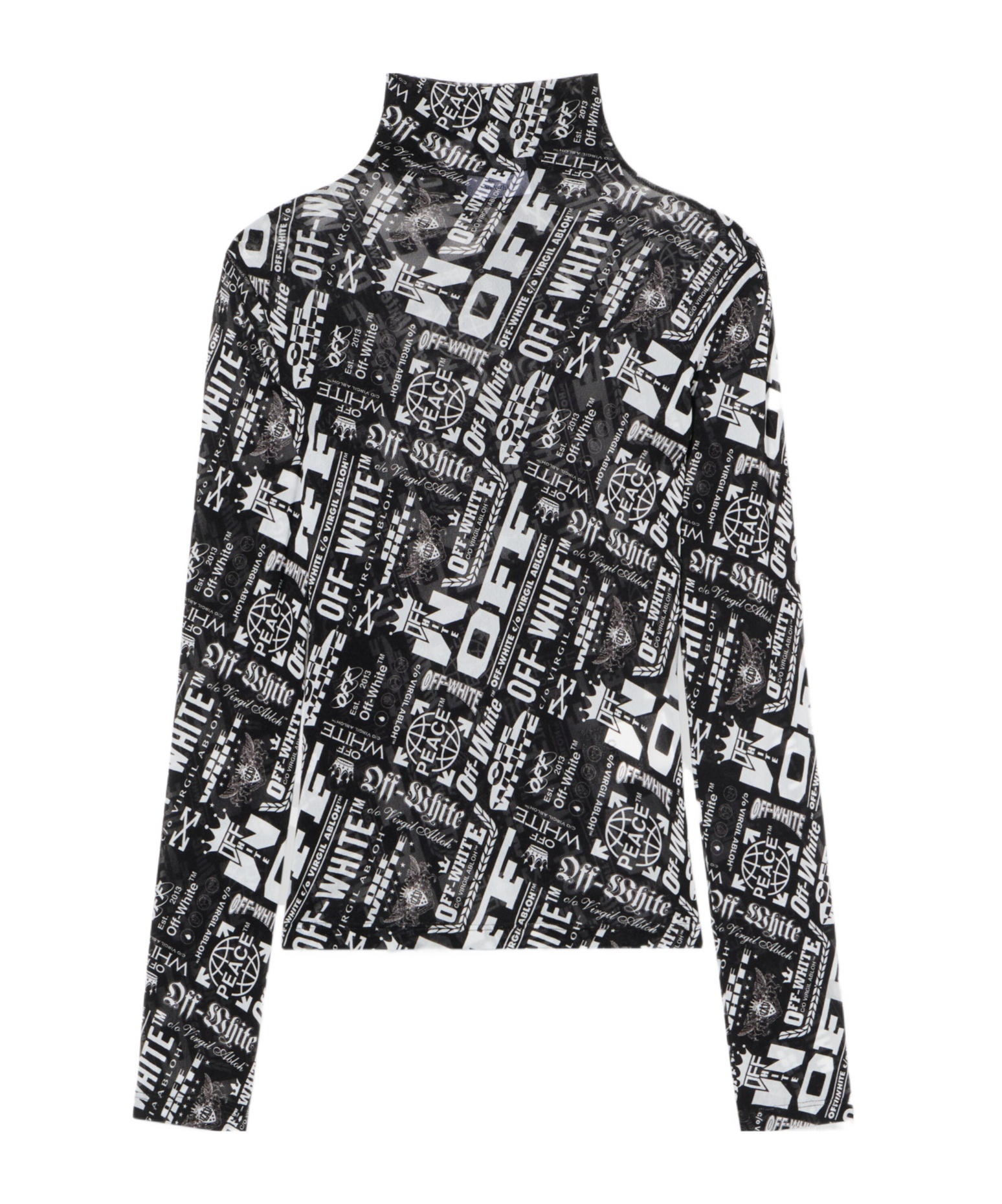 Off-white Multilogo Mesh Long Sleeve Turtle Neck Top In Black