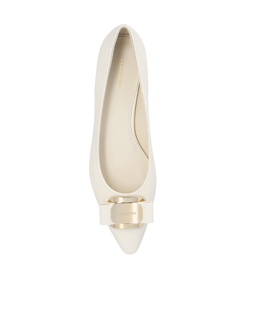 Ferragamo New Vara Plate Ballet Flat In White