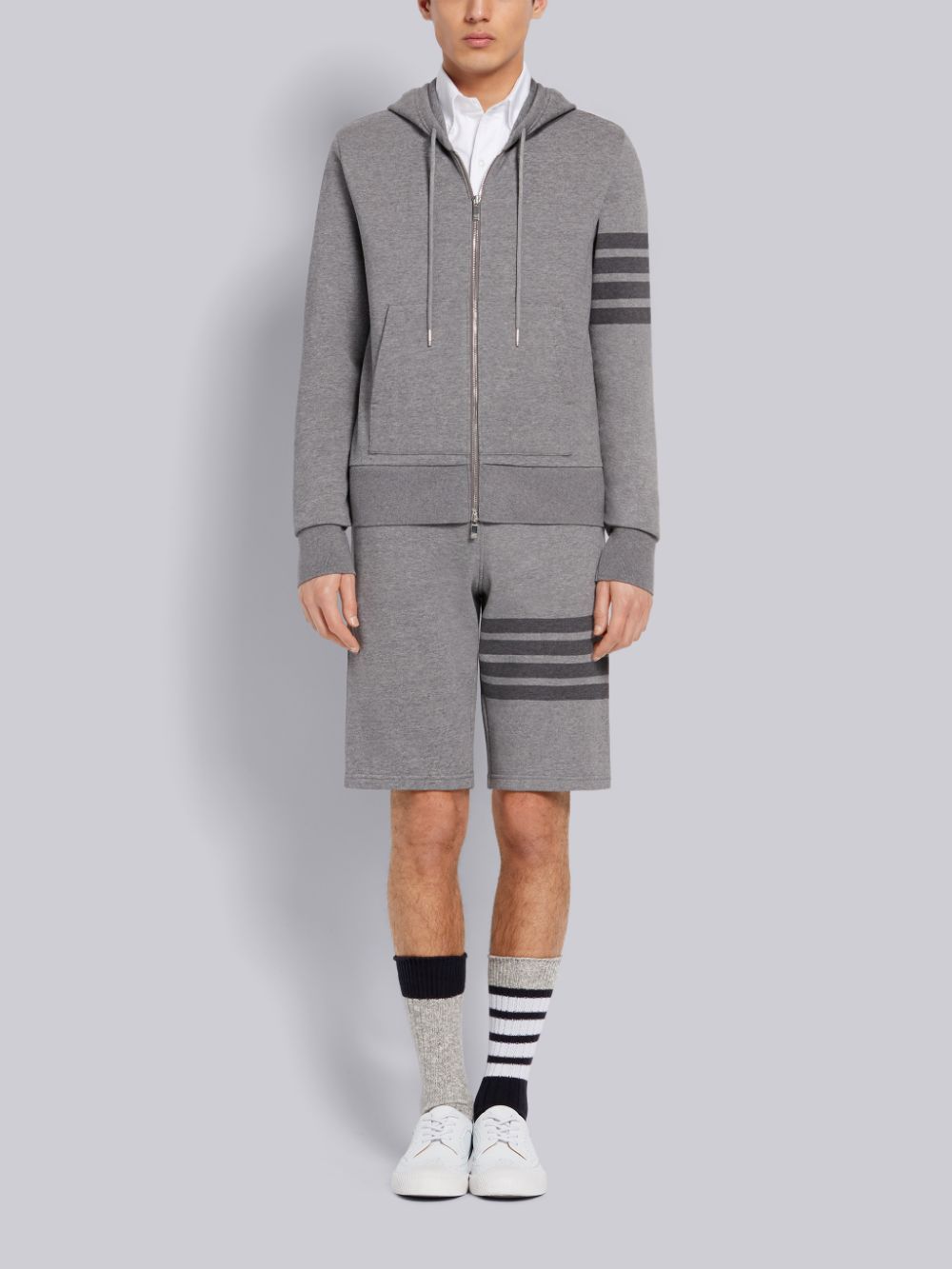 Thom Browne Tonal 4 Bar Cotton Sweatshirt Hoodie In Gray
