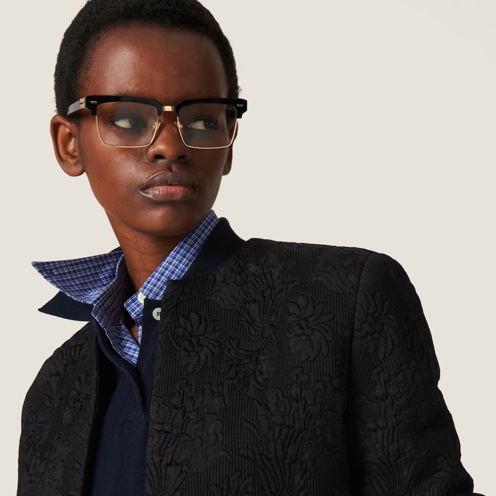 MIU MIU SINGLE-BREASTED MATELASSÉ EFFECT JACQUARD JACKET