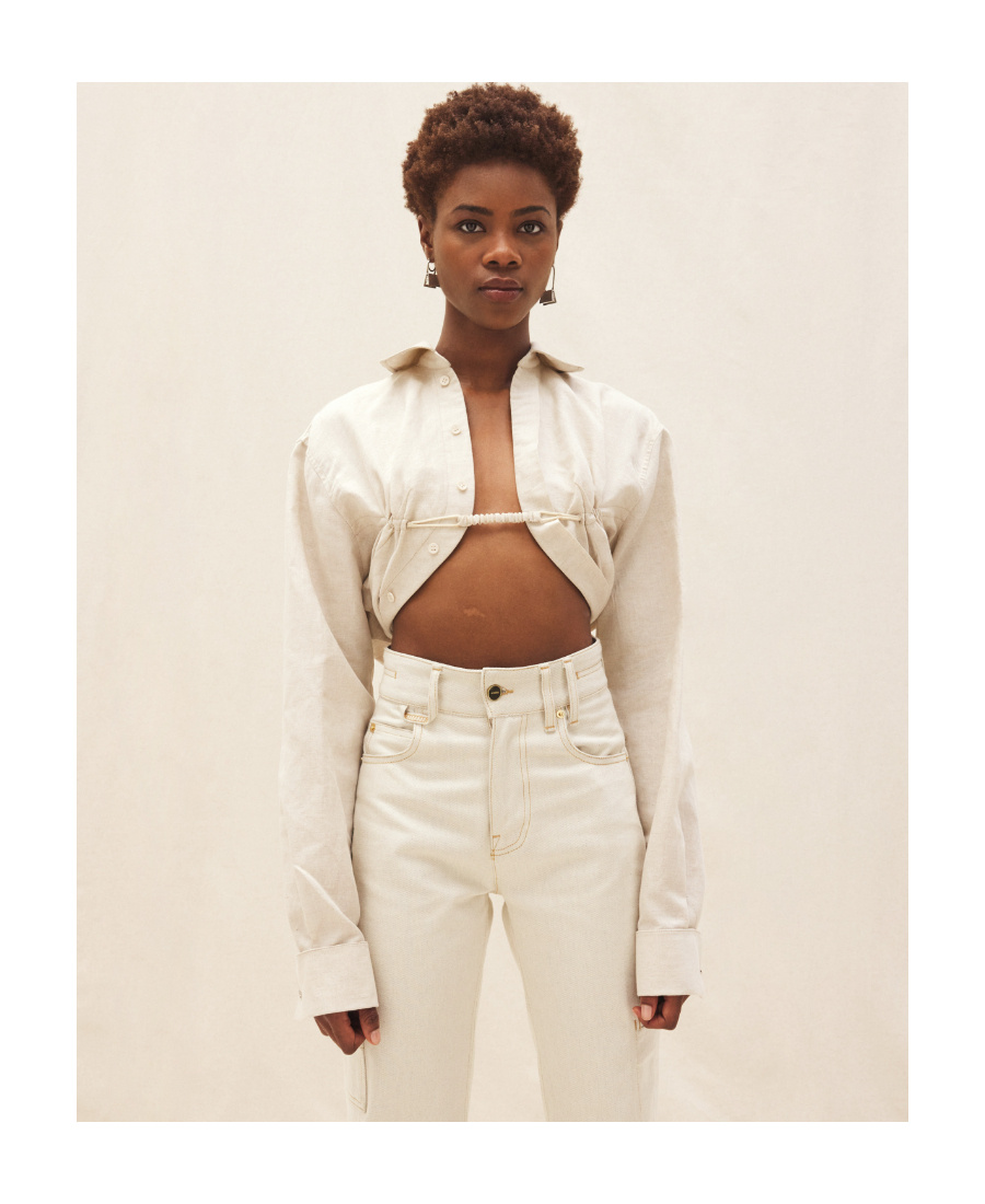 Jacquemus Cropped Long-sleeve Blouse In Nude