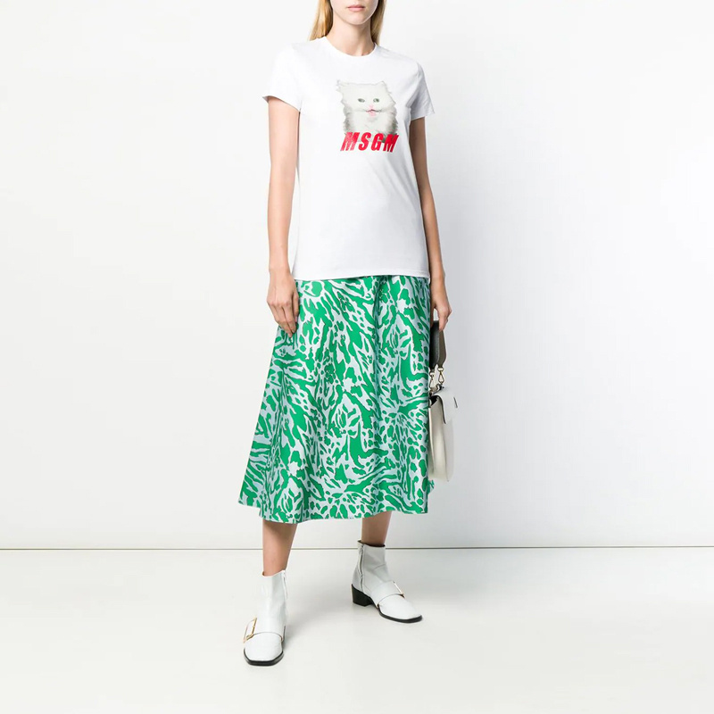 Msgm Cat Printed Logo Short-sleeved T-shirt In White