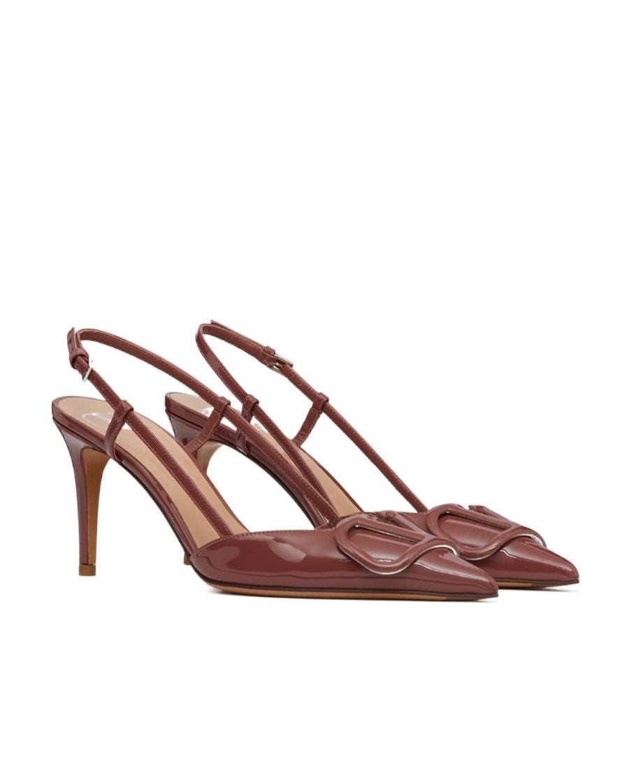 Valentino Garavani Vlogo Signature Patent Leather Slingback Pump 80mm Woman Brown 40.5 In Red