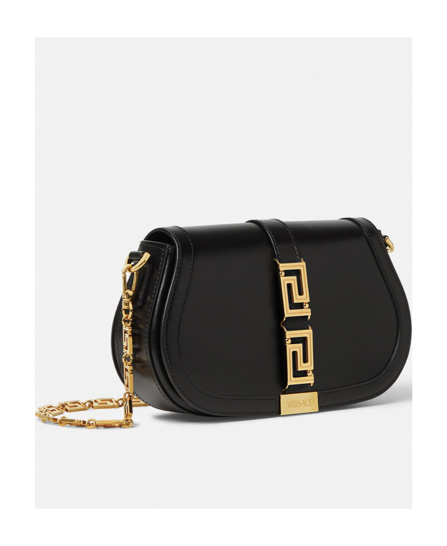 Versace Greca Goddess Leather Crossbody Bag In Black