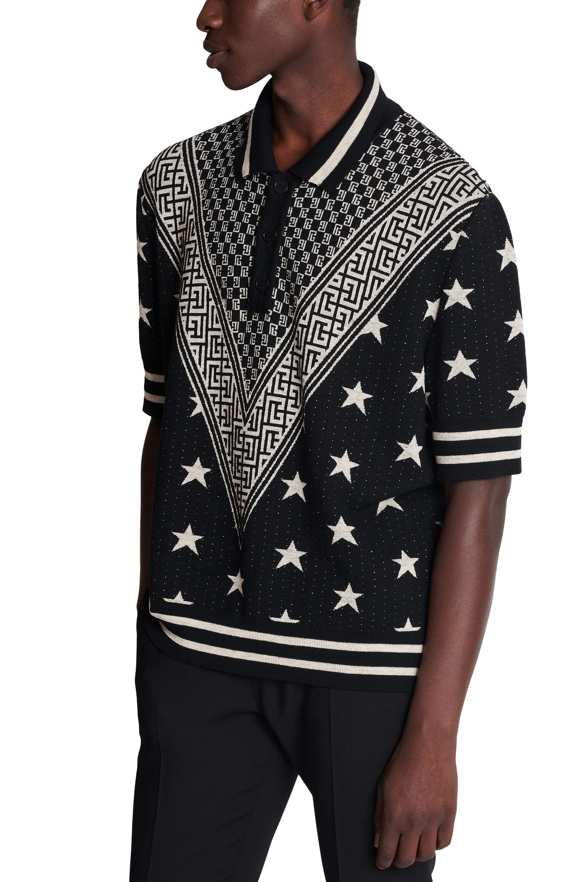 BALMAIN STAR PATTERN POLO SHIRT