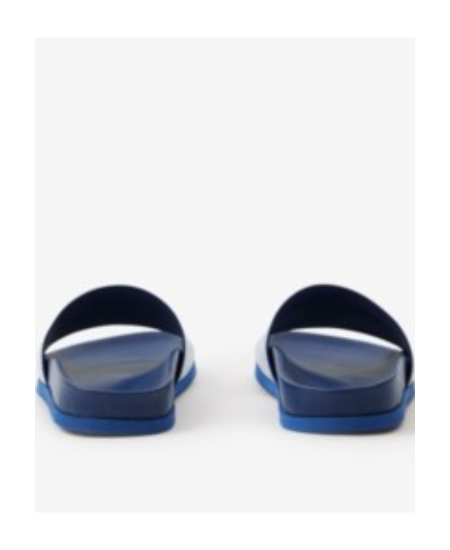Burberry Ekd Monogram-print Leather Slides In Blue