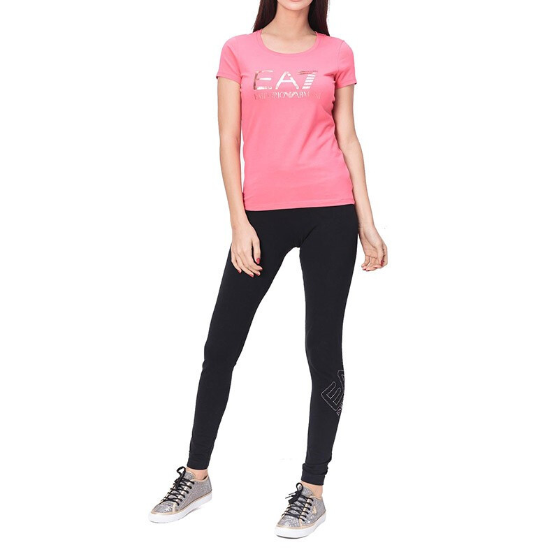 Ea7 T-shirt With Round Neck And Short Sleeves In Pink