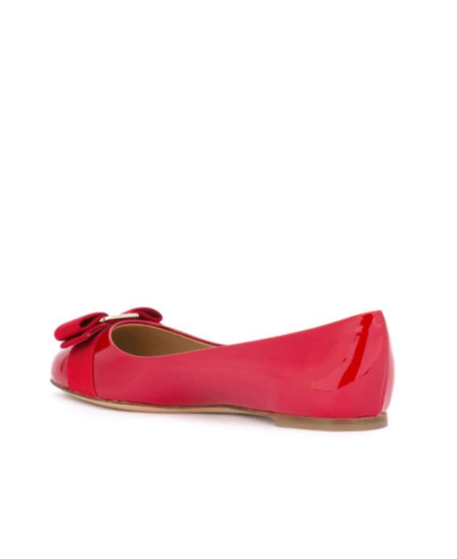 Ferragamo Varina Patent Leather Bow Ballerina Flats In Red