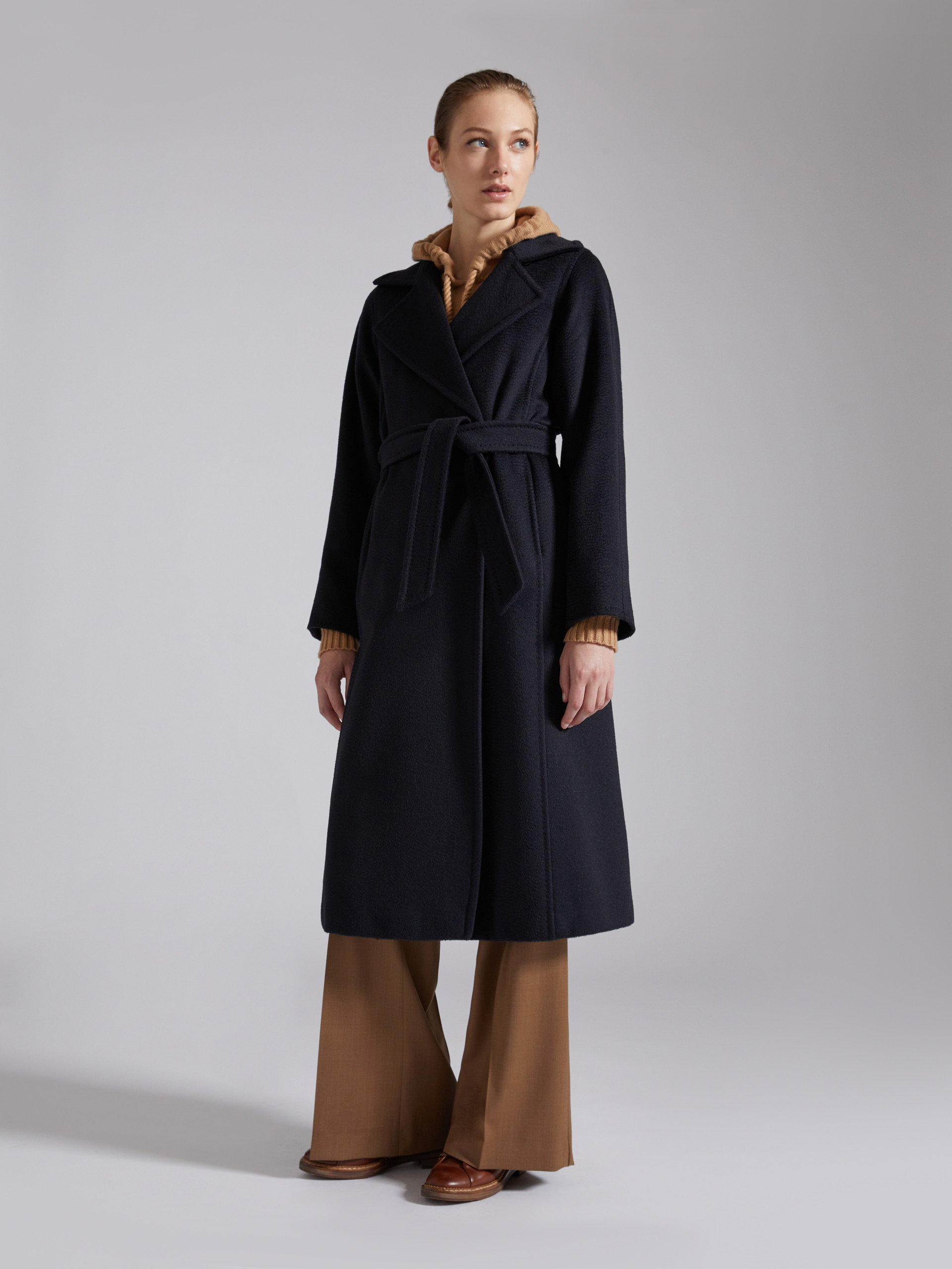 Max Mara Tie A Belt Overcoat In Blue
