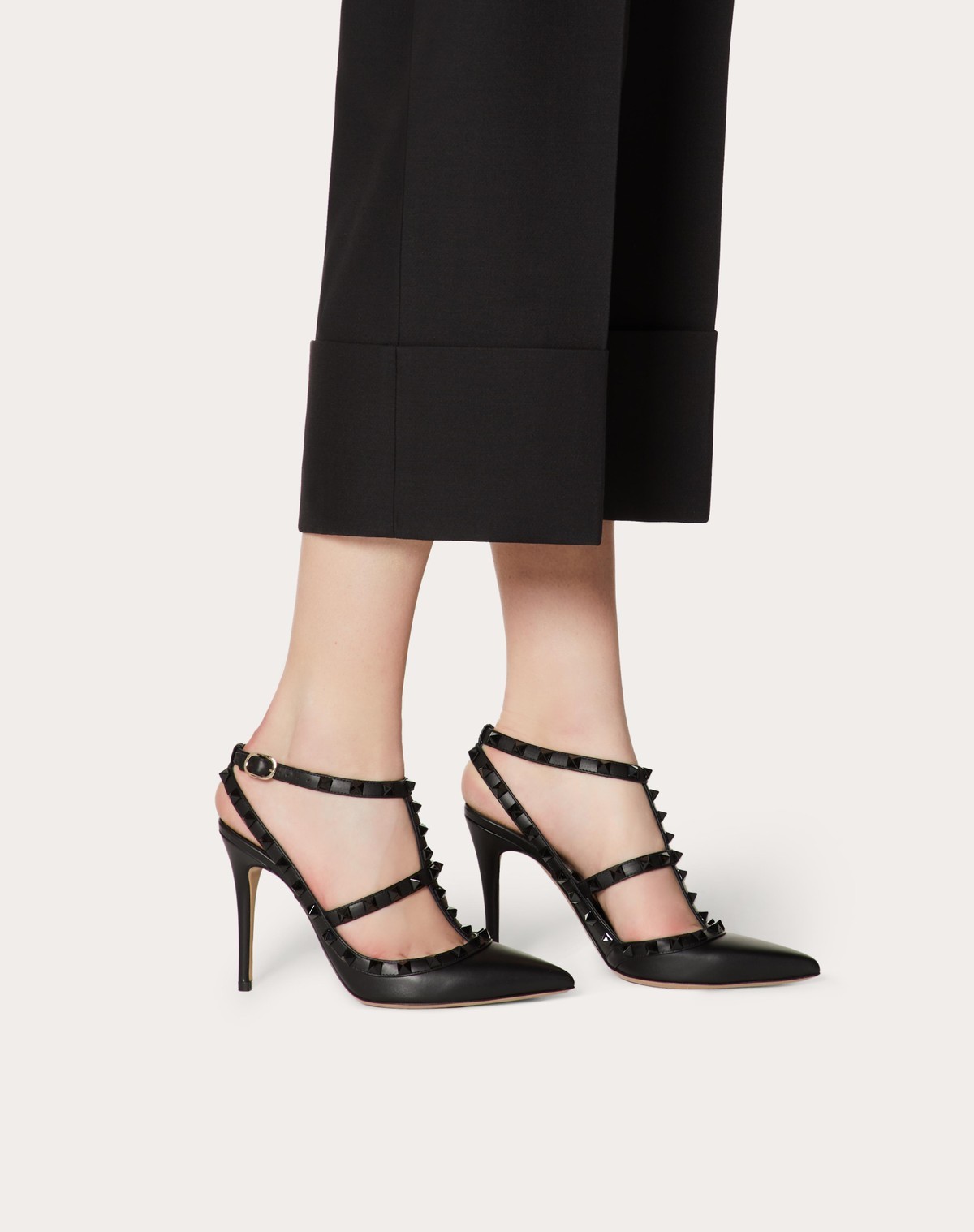 Valentino Garavani Rockstud Ankle Strap Pump With Tonal Studs 100 Mm Woman Black 41.5 In Black