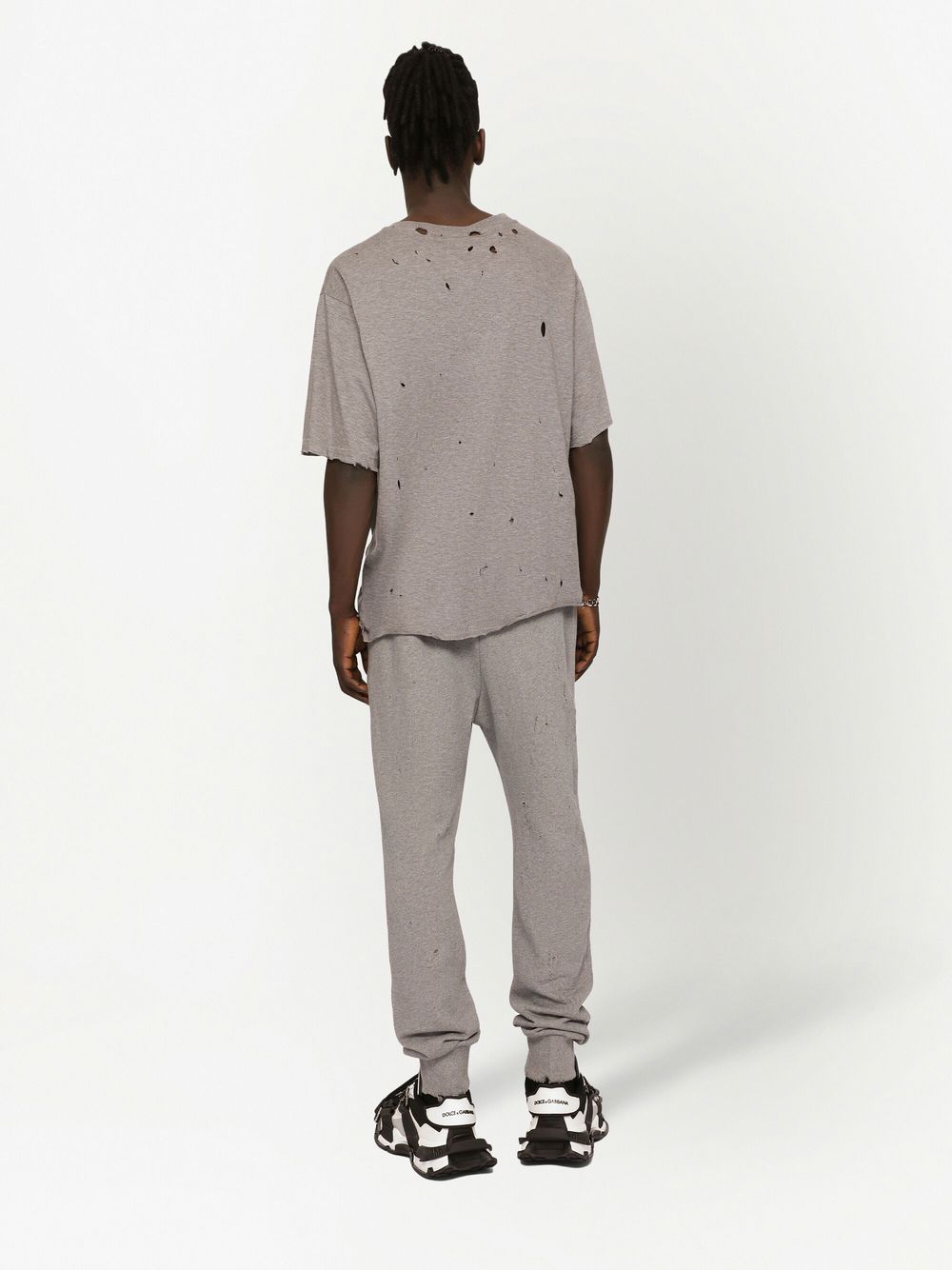 Dolce & Gabbana Distressed Logo-plaque T-shirt In Gray
