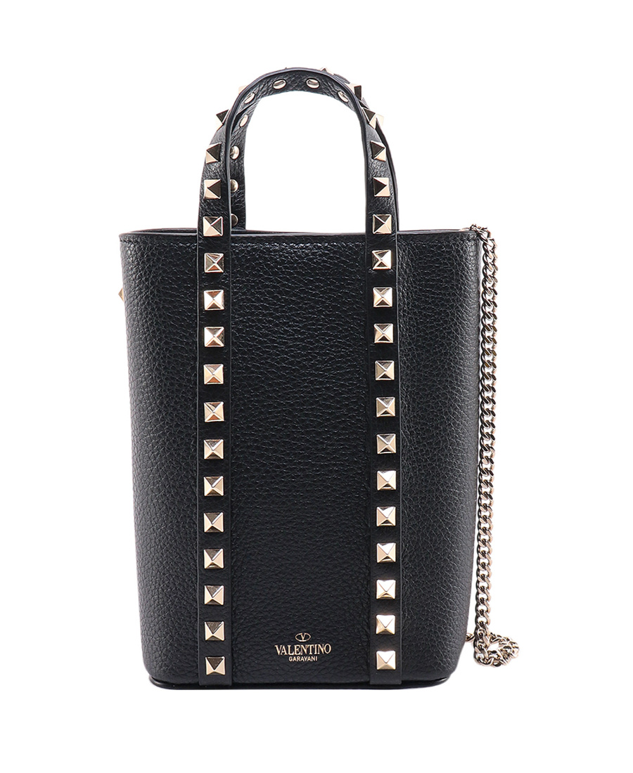 Valentino Garavani Rockstud Logo Detailed Tote Bag In Black