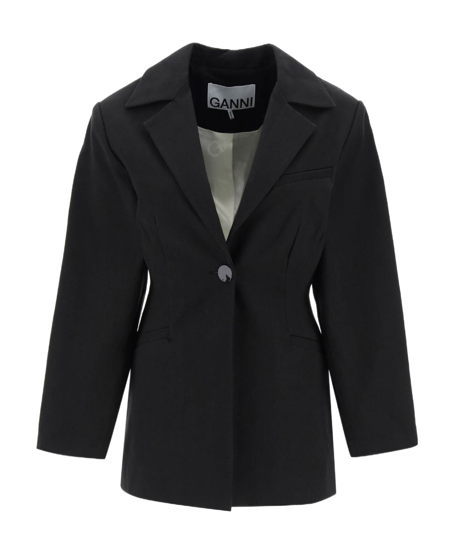 Ganni Single-breasted Organic-cotton Blazer In Black