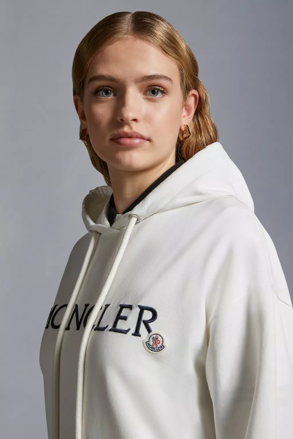 Moncler Logo-embroidered Drawstring Cotton Hoodie In White