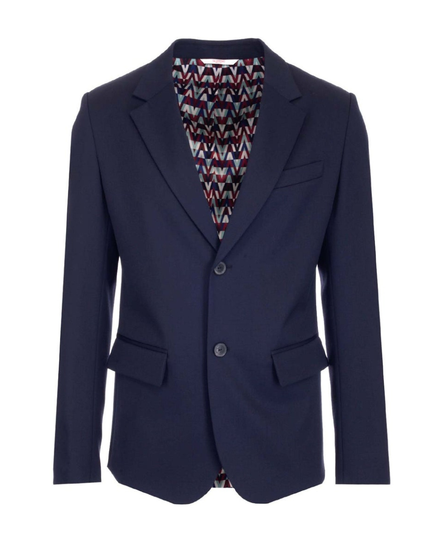 Valentino Navy Blue Single-breasted Blazer In Black