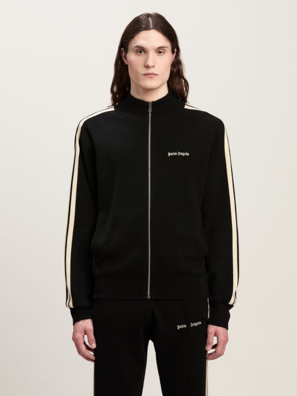 Shop Palm Angels Logo Embroidered Zip-up Jacket In Black