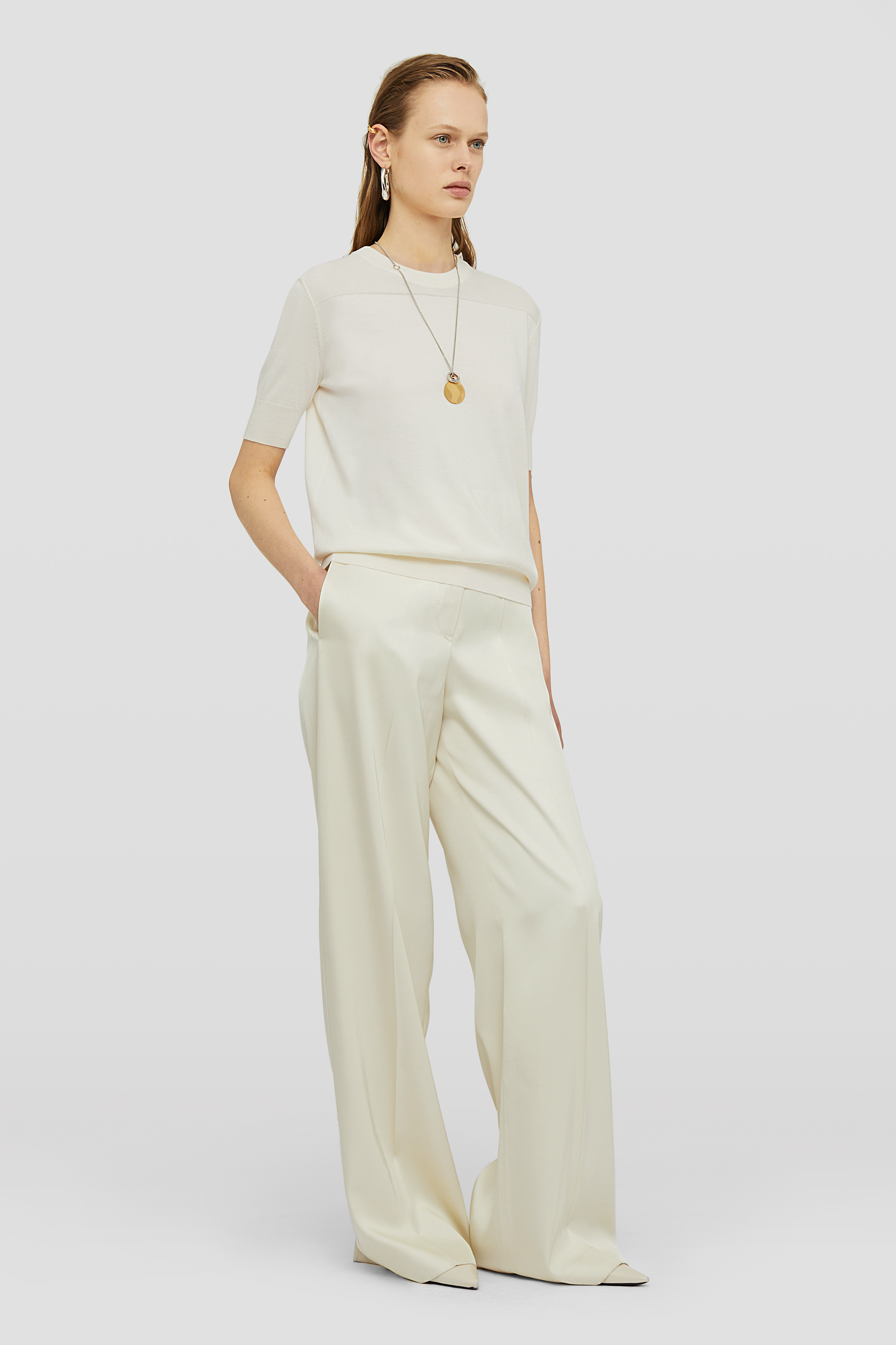 【関税&送料込み】Jil Sander Wide Cream Trousers In Blend Jil Sander Wide Cream Trousers In Blend In Neutral | ModeSens