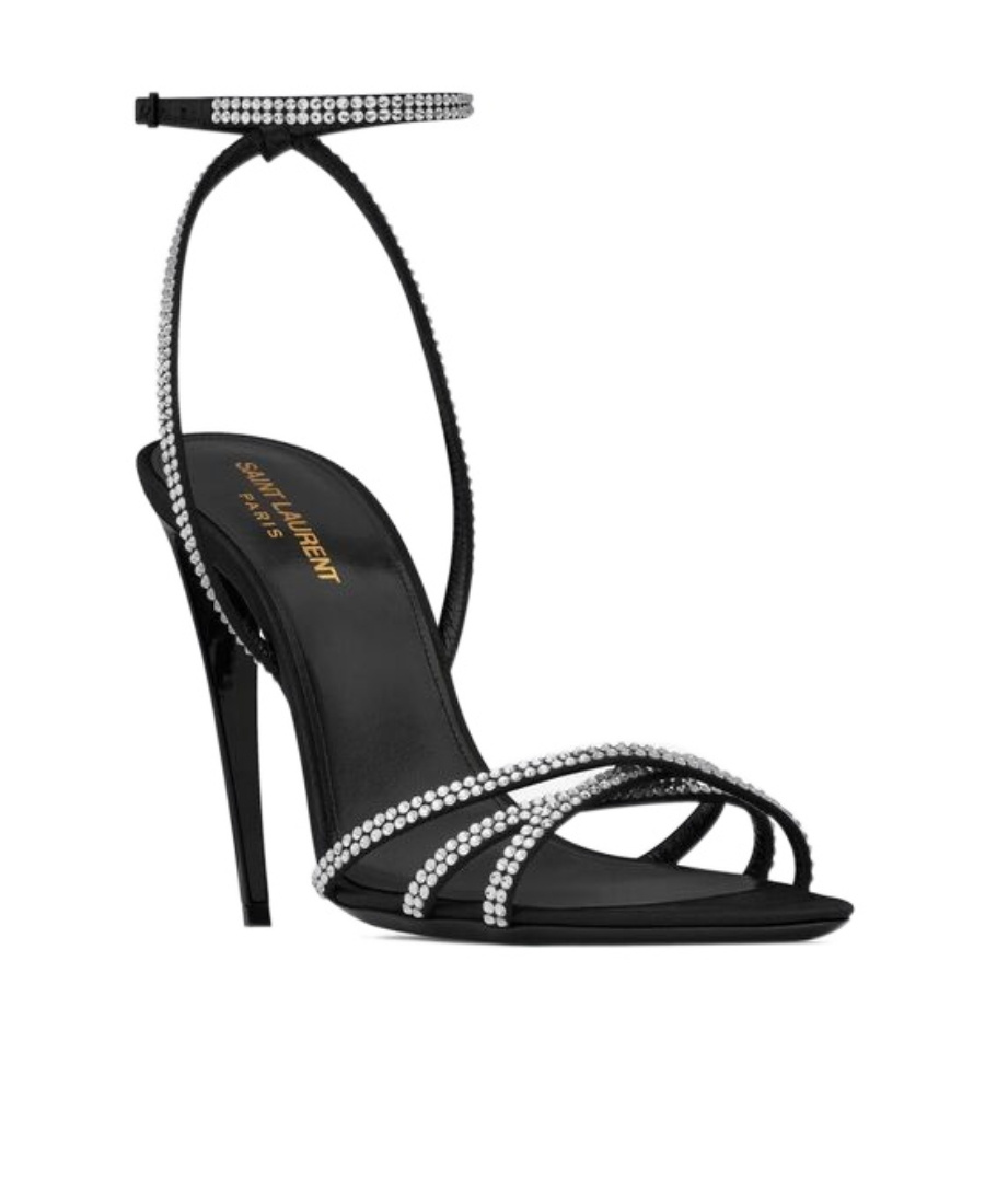 Saint Laurent Ava 105mm Rhinestone-embellished Sandals In Black