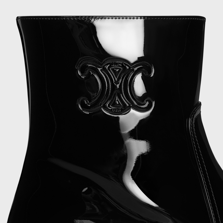 Celine Women Patent Leather Boots With Engraved Triomphe Logo In Black