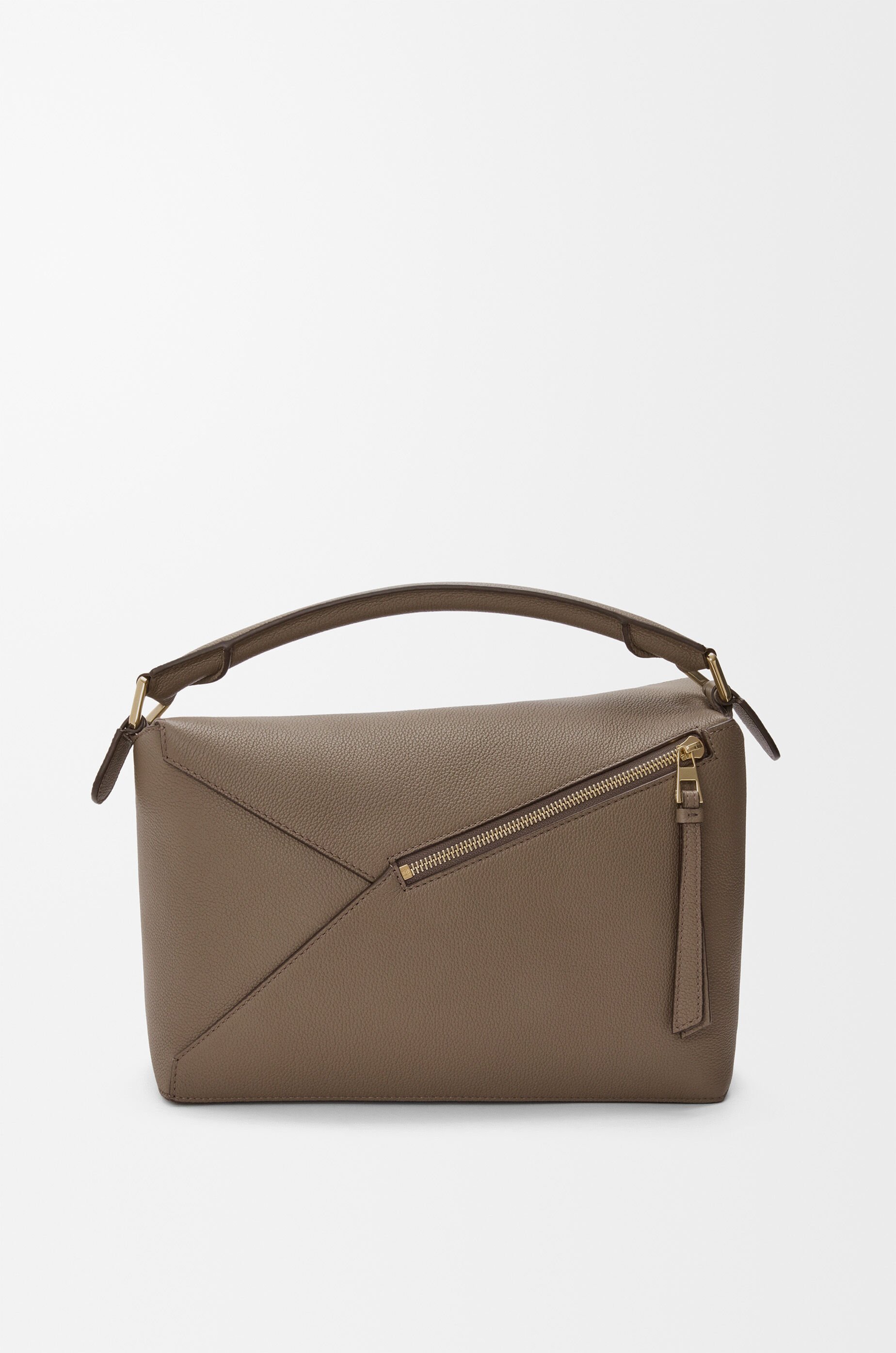 Loewe Medium Leather Puzzle Edge Top-handle Bag In Gray