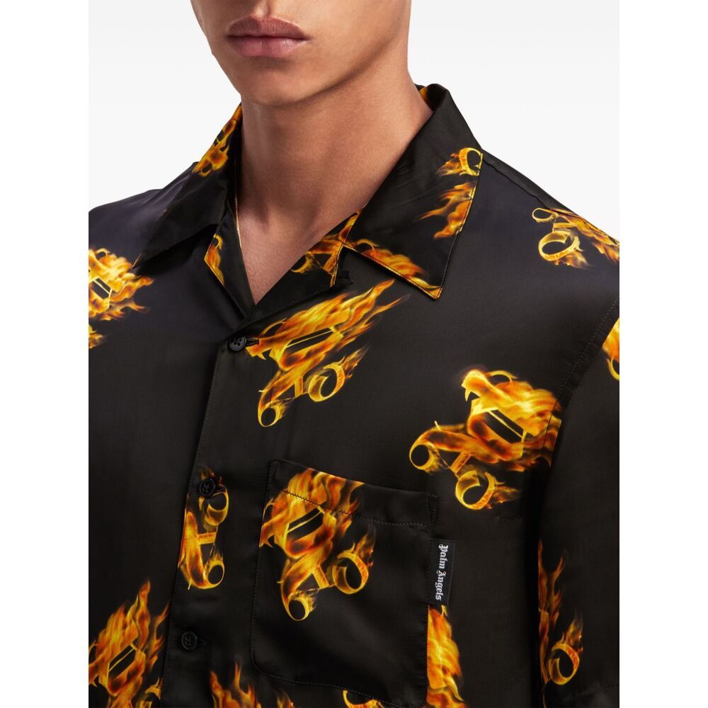 Palm Angels Burning Monogram Shirt In Black