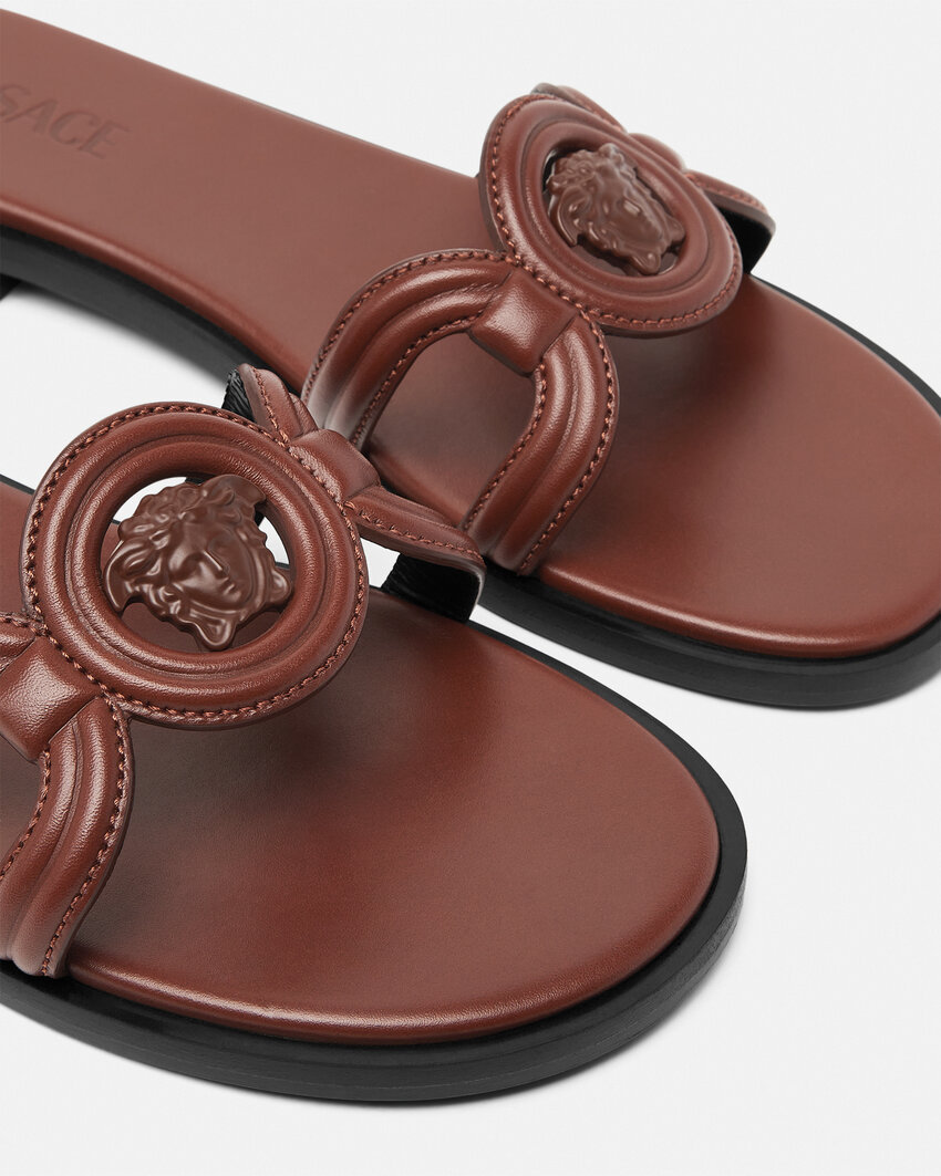 Versace Round Head Slippers In Black