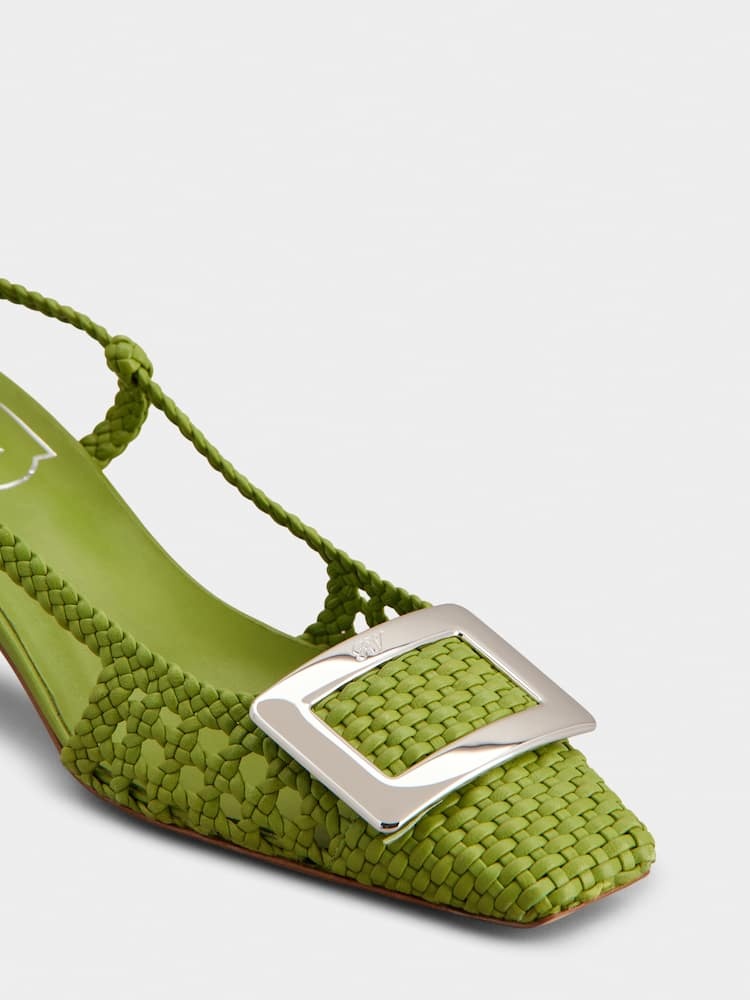 Roger Vivier Belle Vivier Slingback Pumps In Leather In Green